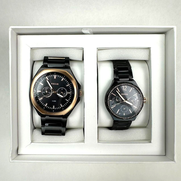 Fossil His and Her Multifunction Black Rose gold Day & Date Watch BQ2645SET - Picture 2 of 13